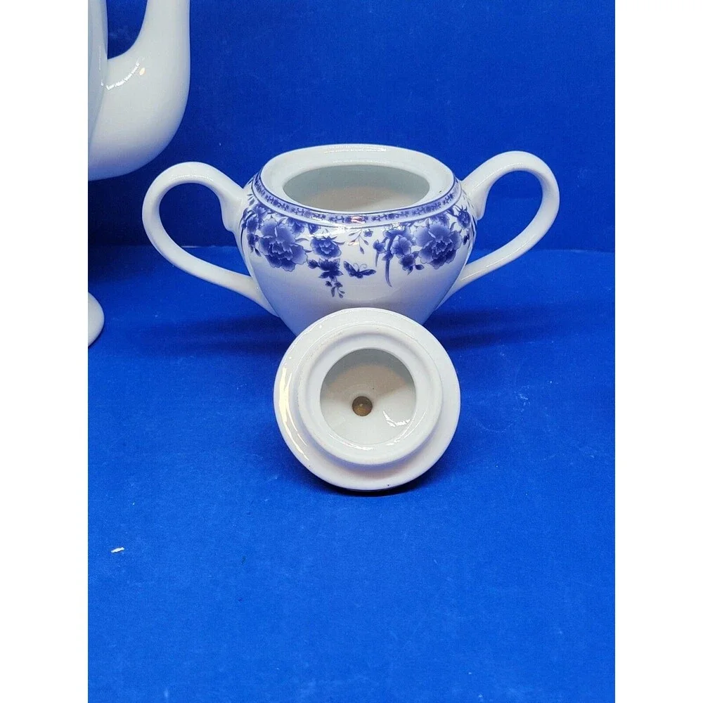 Baum Brothers Formalities Blue Rose Coffee Pot  Sugar & Creamer Set